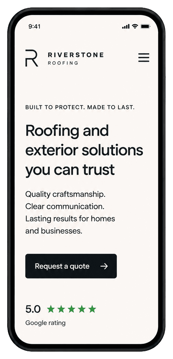Phone website mockup with rating details