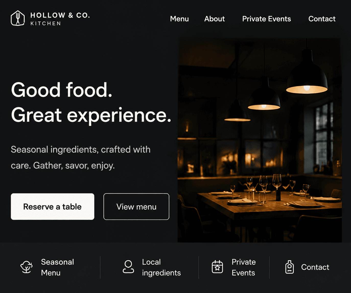 Restaurants and hospitality website example