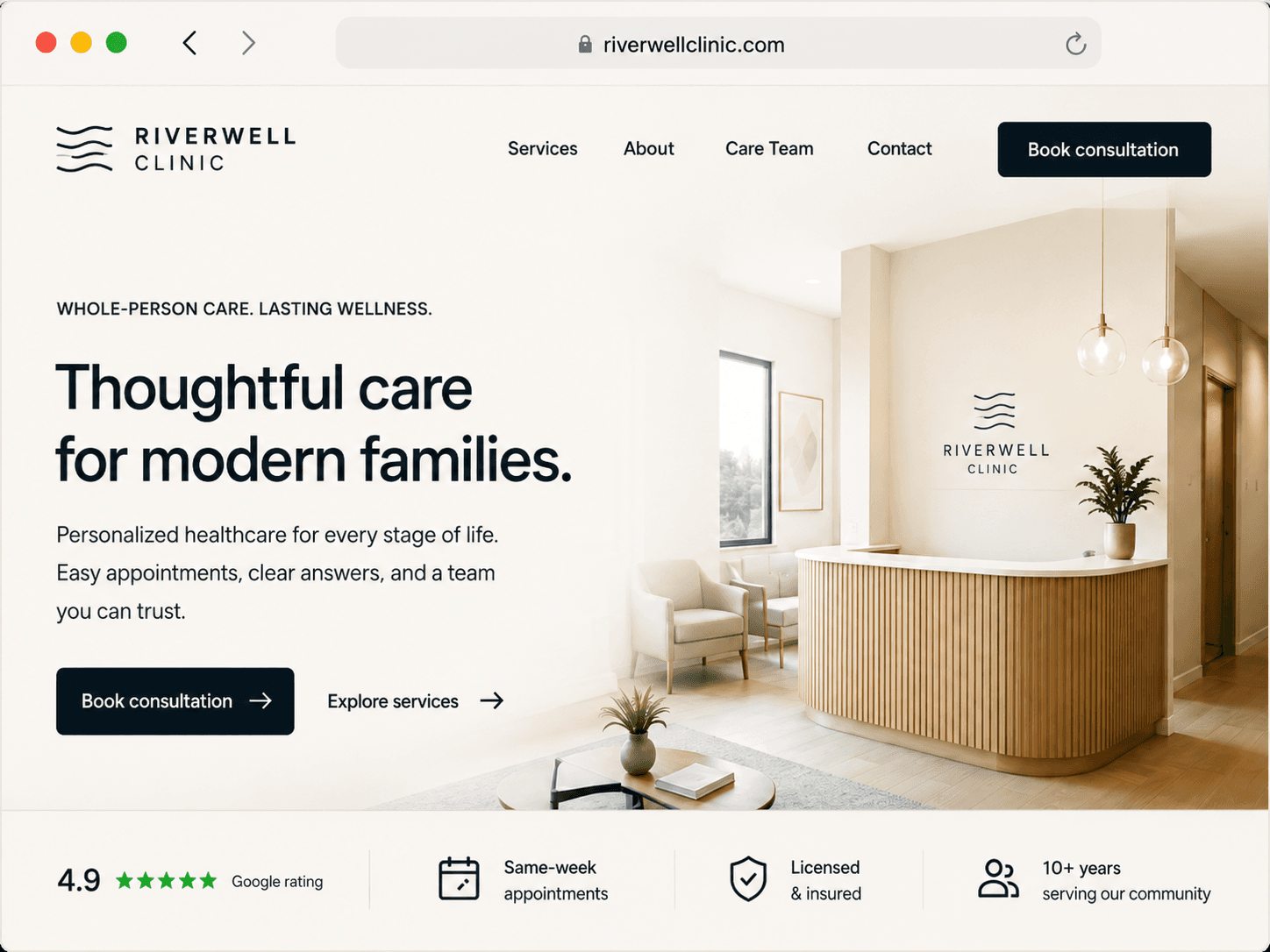 Riverwell Clinic finished website preview
